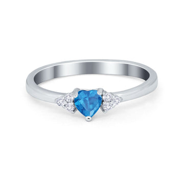 Engagement Heart Promise Ring Round Simulated Blue Topaz CZ 925 Sterling Silver